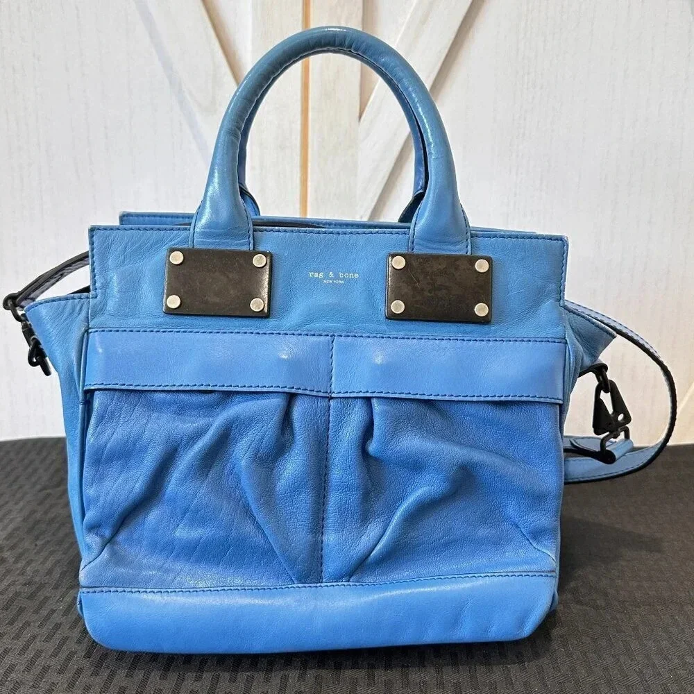 Rag & Bone Small Blue Leather Pilot Bag